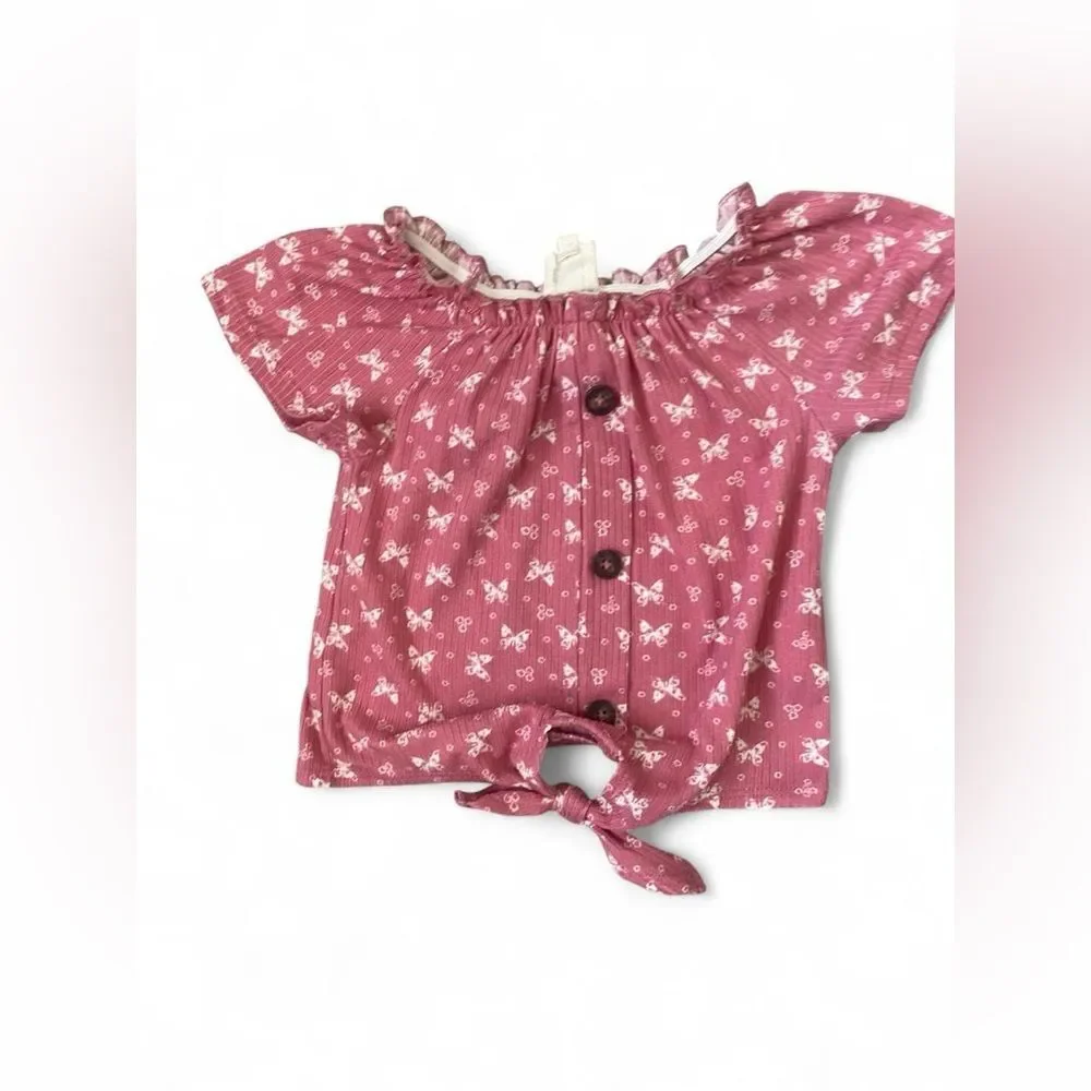 Heart & Arrow 2T Toddler Girls Pink Butterfly Ribbed Top & Pants Outfit Set